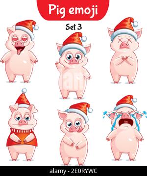 Vector set of christmas pig characters. Set 3 Stock Vector