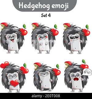 Vector set of cute hedgehog characters. Set 4 Stock Vector