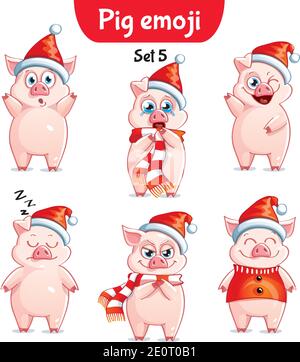 Vector set of christmas pig characters. Set 5 Stock Vector