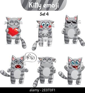 Vector set of tabby cat characters. Set 4 Stock Vector