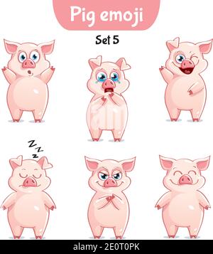 Vector set of cute pig characters. Set 5 Stock Vector