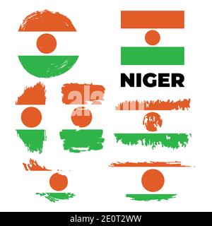 Grunge-style flag of Niger on a transparent background. Stock Vector