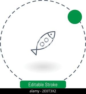 inclined fish vector icon editable stroke outline icons for web and mobile Stock Vector