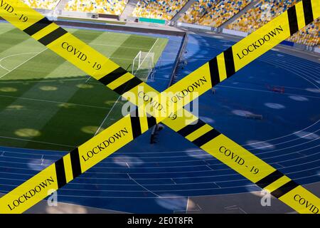 Ukraine Kiev, Olympic stadium May 2020 cancellation of football matches due to coronavirus quarantine Stock Photo