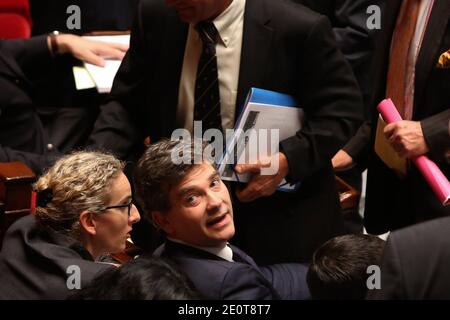 Minister for Industrial Recovery Arnaud Montebourg talks with Minister for Ecology, Sustainable Development and Energy Delphine Batho during the weekly session of questions to the government at the National Assembly, in Paris, France on October 2nd, 2012. Photo by Stephane Lemouton/ABACAPRESS.COM Stock Photo