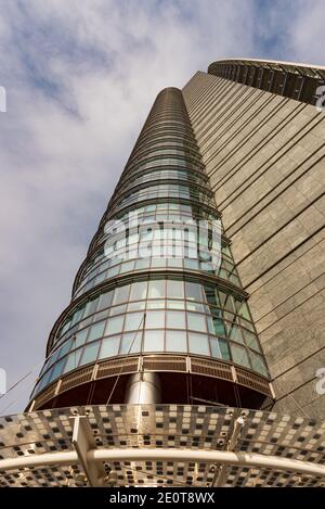 Urban landscape depicting skyscrapers with stained glass windows, street photography Stock Photo