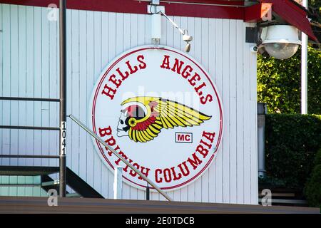 Vancouver, Canada - July 13,2020: View of sign Hells Angels Club Building in Vancouver Stock Photo