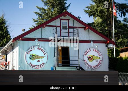 Vancouver, Canada - July 13,2020: View of sign Hells Angels Club Building in Vancouver Stock Photo