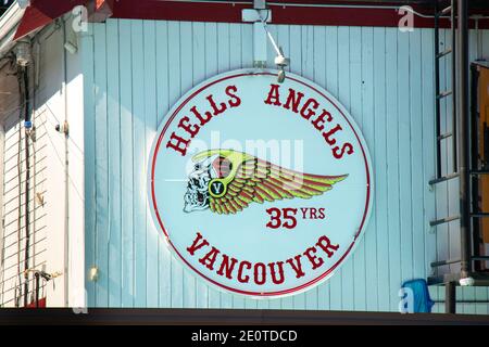 Vancouver, Canada - July 13,2020: View of sign Hells Angels Club Building in Vancouver Stock Photo