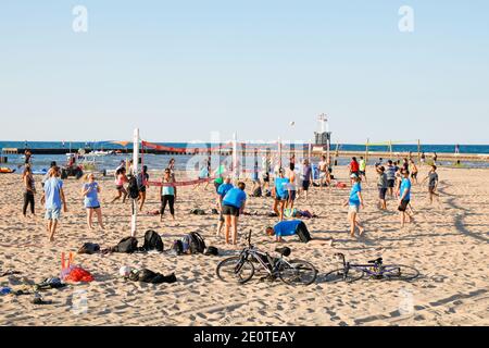 Beach volleyball games. North Avenue Beach, Chicago, Illinois. Stock Photo