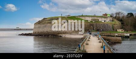 Nothe Fort - old sea fort - seen from Weymouth stone Pier in Weymouth, Dorset, UK on 2 January 2021 Stock Photo