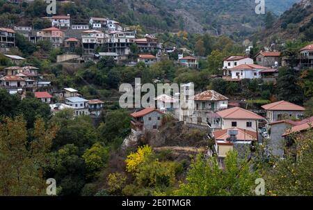 Mountain village of Medoulas in autumn at Troodos mountains Cyprus. Stock Photo