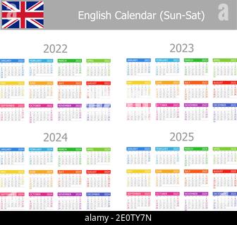 2022-2025 English Type-1 Calendar Sun-Sat on white background Stock Vector