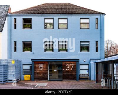 Raspberry Pi Foundation Head Office in Cambridge UK. Raspberry Pi is series of small single-board computers originally launched in 2012. Stock Photo