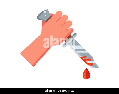 the bandit holds a bloody knife in his hand. flat vector illustration isolated on white background. Stock Vector