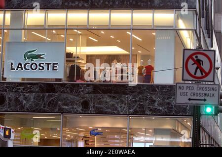 View of the Lacoste store on Fifth Avenue in New City, NY, USA on November 15, 2012.The French classic fashion brand has been acquired fully by the Swiss family-held group Maus Freres. Photo by Charles Guerin/ABACAPRESS.COM Stock Photo ...