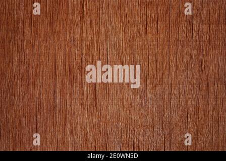 texture of faded wooden or plywood brown wall with cracks, streaks and stains Stock Photo