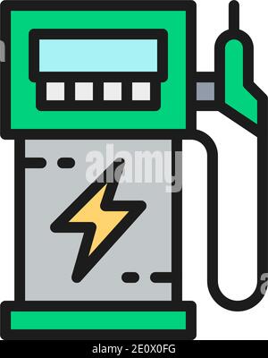 Electric car charging station, vehicle eco refueling color line icon. Stock Vector