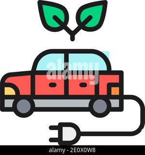 Electric car, ecological automobile, wasteless flat color line icon. Stock Vector
