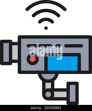 Vector security camera, surveillance, CCTV flat color line icon. Stock Vector