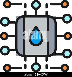 Water supply and purification system, smart filter system scheme color line icon Stock Vector