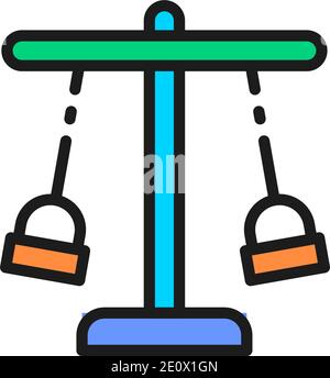 Double swing set, rope carousel for playground flat color line icon. Stock Vector