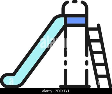 Vector kids slide for playground flat color line icon. Stock Vector