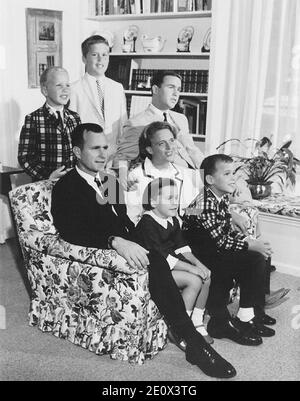 Houston, Texas - Undated file photo -- The George H.W. Bush Family, Houston, Texas, circa 1964. George W. Bush is at center with his arm around his mother, Barbara. Also pictured are Bush children John (Jeb), Neil, Marvin, and Dorothy. Photo by White House via CNP/ABACAPRESS.COM Stock Photo