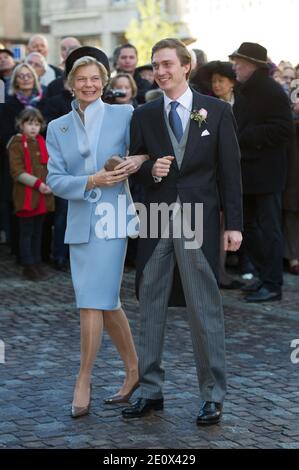 Princess Marie Astrid of Luxembourg and her son Archduke Christoph of Austria arriving for his religious wedding with Adelaide Drape-Frisch at Saint-Epvre Basilica in Nancy, France, on December 29, 2012. Photo by Nicolas Gouhier/ABACAPRESS.COM Stock Photo