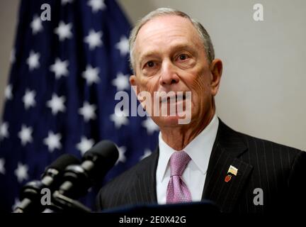 File photo - Mayor Michael Bloomberg speaks at the NYPD graduation ceremony held at Barclays Center in Brooklyn, New York City, NY, USA on December 28, 2012. For the first time, the graduation ceremony was held at the new Barclays Center in Downtown Brooklyn. At the ceremony, Police Commissioner Ray Kelly announced that 2012 saw a record low for murders and shootings in New York City, NY, USA City. Mike (Michael) Bloomberg officially entered the 2020 Democratic presidential race Sunday. While Bloomberg has yet to deliver the full details of his platform, his 12-year run as mayor as well as act Stock Photo