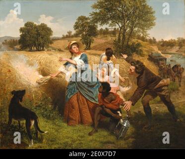 Emanuel Gottlieb Leutze - Mrs. Schuyler Burning Her Wheat Fields on the Approach of the British - Stock Photo