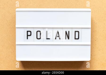 Lightbox with word poland on wood background Stock Photo