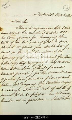 Lettre de Henry Black à Robert Christie, écuyer, afin d'obtenir ses titres de propriété et ceux de McKay (Maquay), James Black et John Black pour des terres situées dans la sixième concession de la seigneurie Saint-Gabriel-1. Stock Photo