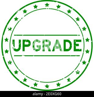 Grunge green upgrade word round rubber seal stamp on white background Stock Vector