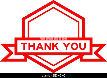 Hexagon vintage label banner in red color with word thank you on white background Stock Vector