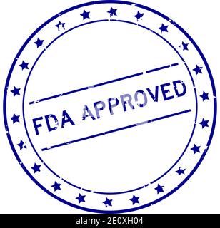 Grunge blue FDA (abbreviation of food and drug administration) approved word round rubber seal stamp on white background Stock Vector