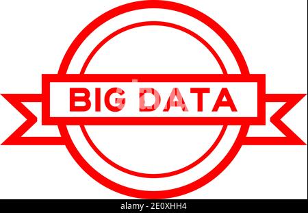 Round vintage label banner in red color with word big data on white background Stock Vector