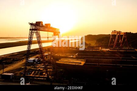 Beijing, China. 1st Jan, 2021. Photo taken on Jan. 1, 2021 shows a view of the shipbuilding yard of Duchang Shipyard Co., Ltd. in Duchang County of Jiujiang City, east China's Jiangxi Province. Credit: Fu Jianbin/Xinhua/Alamy Live News Stock Photo