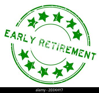 Grunge green early retirment word with star icon round rubber seal stamp on white background Stock Vector