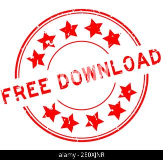 Grunge red free download word with star icon round rubber seal stamp on white background Stock Vector