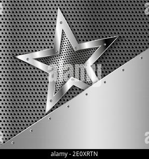 Shiny star metal background with screws on perforated texture.Vector illustration.Eps10 Stock Vector