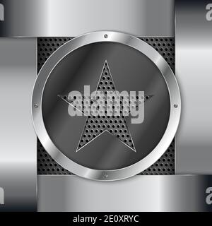 Shiny star metal background with screws on perforated texture.Vector illustration.Eps10 Stock Vector