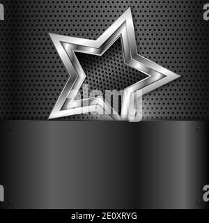 Shiny star metal background with screws on perforated texture.Vector illustration.Eps10 Stock Vector