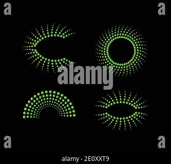 A Vector Illustration of Circle Dot Formation Flow Sign in green shade color with black background Stock Vector
