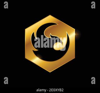 A Vector Illustration of Golden Bird Hexagon Sign Stock Vector