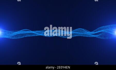 Abstract 3D Digital and futuristic hyper realistic Grid particle wave motion with illuminating lights , Abstract background for business, cyber & tech Stock Photo