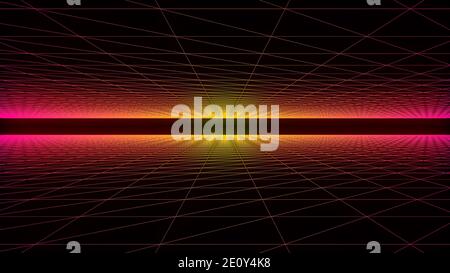 Abstract 3D Digital and futuristic wireframe Grid motion with illuminating lights ,Digital landscape, Abstract background for business, cyber & techno Stock Photo