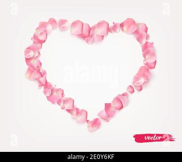 3D realistic isolated rose petal heart for valentine's day. Stock Vector