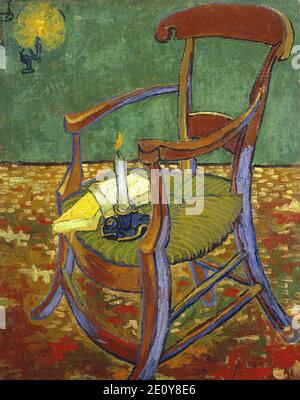 the Paul Gauguins Armchair by Vincent Van Gogh 1888. Van Gogh Museum in Amsterdam, Netherlands Stock Photo