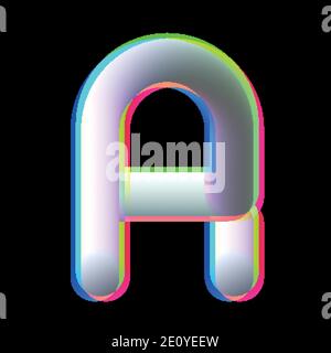 Letter A in neon glitch style. Gradient bold type. Vector illustration Stock Vector